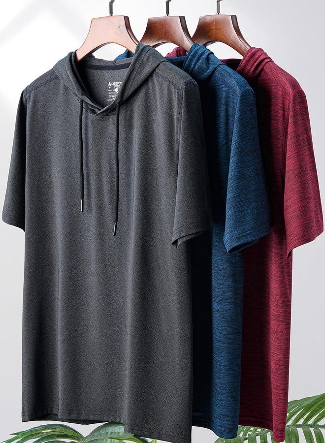 Liberty Pro 3 Pack: Men's Lightweight Short Sleeve Workout Hoodies, Athletic Dry Fit Hooded T Shirts for Gym Running (Set 3, X-Large) - Image 2